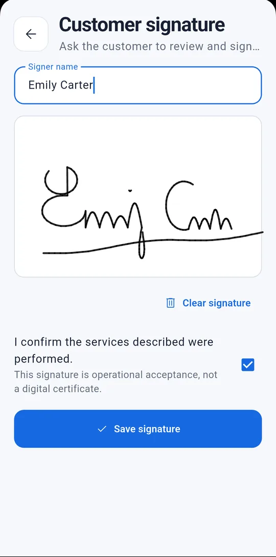 Customer signs on your phone